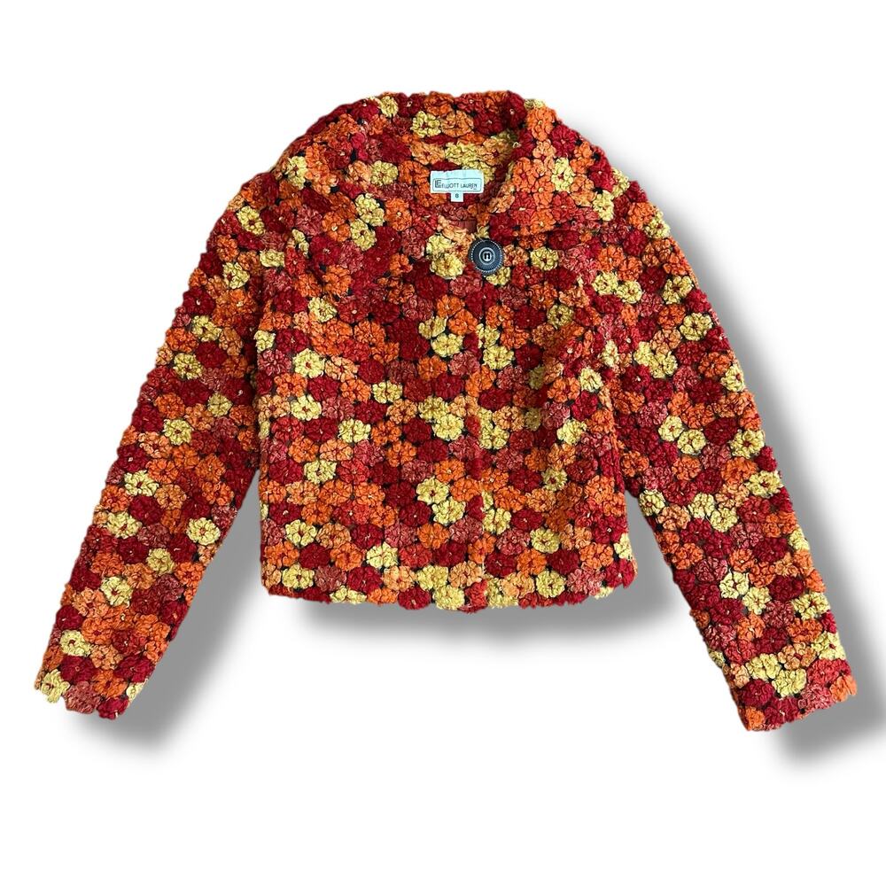 Elliott Lauren Textured Floral Jacket Blazer | Women’s 8 Crochet Style Retro Y2K